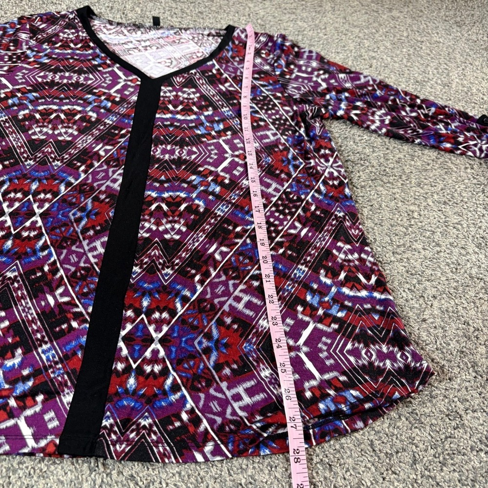 Cable & Gauge Blouse Womens XL Purple Geometric‎ Ikat V-Neck 3/4 Sleeve Boho Top - Picture 7 of 9